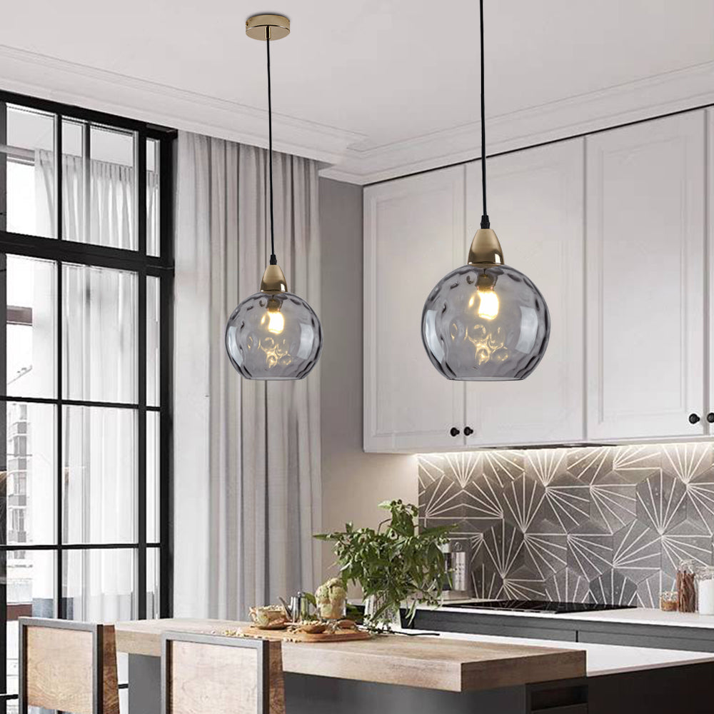 Pendelleuchte Glaskugel | Glas mit Wasserwellen in 10 Farben | Deckenabdeckung in Schwarz oder Gold | Wohnzimmer