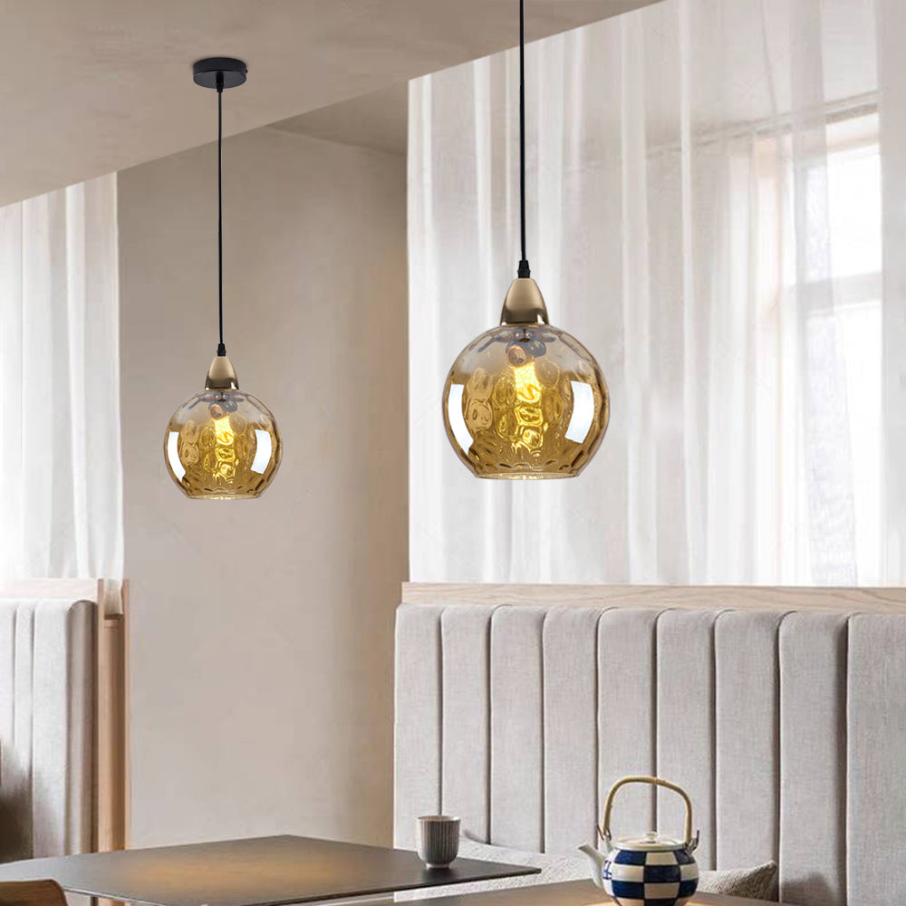 Pendelleuchte Glaskugel | Glas mit Wasserwellen in 10 Farben | Deckenabdeckung in Schwarz oder Gold | Wohnzimmer