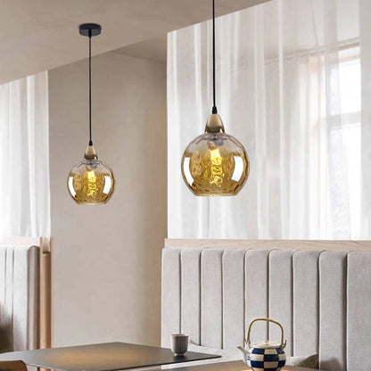 Pendelleuchte Glaskugel | Glas mit Wasserwellen in 10 Farben | Deckenabdeckung in Schwarz oder Gold | Wohnzimmer