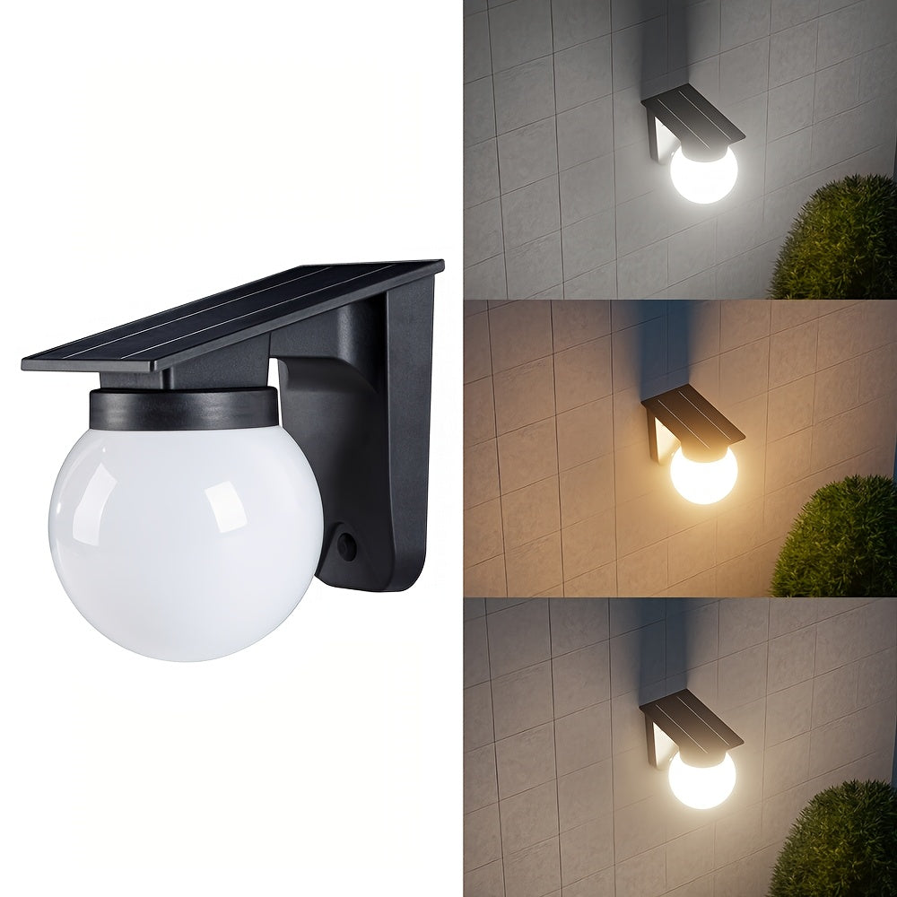 Solcellsvägglampa LED Glob | Skymningssensor Dimbar | Vattentät IP65 | Varmvitt Utomhus
