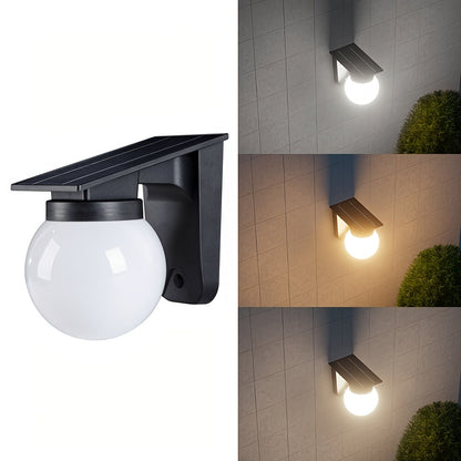 LED-Solarwandleuchte als Kugel | Dämmerungssensor, dimmbar | Wasserdicht IP65 | Warmweiß für den Außenbereich