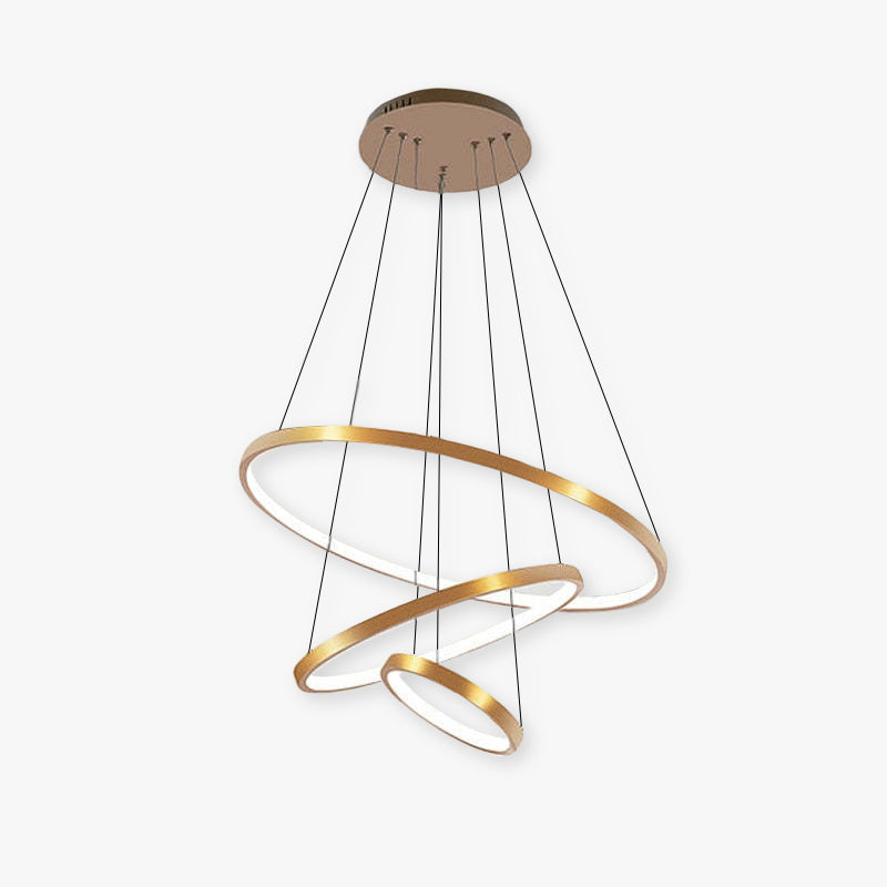 Pendelleuchte LED mit 3 Ringen aus Metall und Glas | Schwarz, Weiß oder Gold | Ø 20–80 cm | Fernbedienung