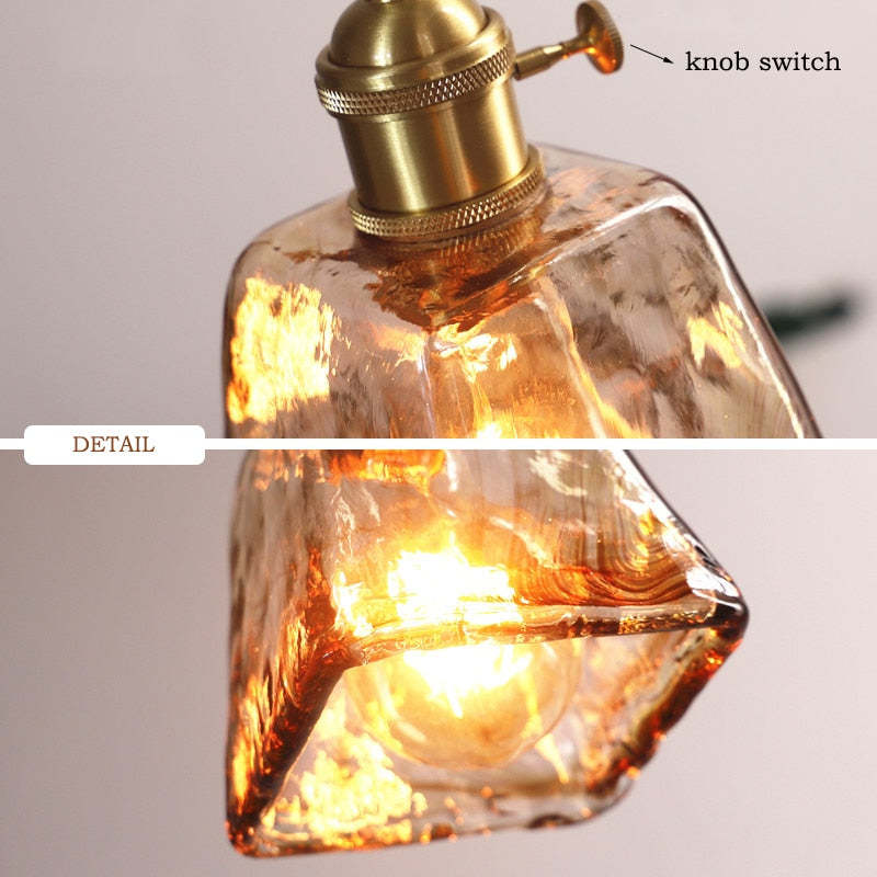 Pendellampa Industriell i Glas och Metall | Mässingsfärgad Vintagestil | 4 Former | LED-lampa Ingår