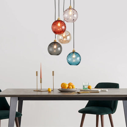Pendelleuchte Glaskugel | Glas mit Wasserwellen in 10 Farben | Deckenabdeckung in Schwarz oder Gold | Wohnzimmer