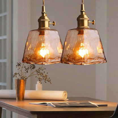 Pendellampa Industriell i Glas och Metall | Mässingsfärgad Vintagestil | 4 Former | LED-lampa Ingår