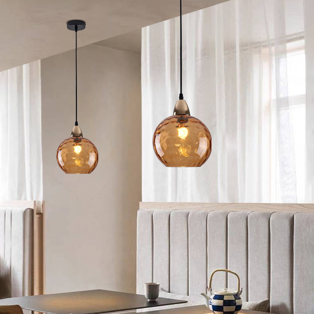 Pendelleuchte Glaskugel | Glas mit Wasserwellen in 10 Farben | Deckenabdeckung in Schwarz oder Gold | Wohnzimmer