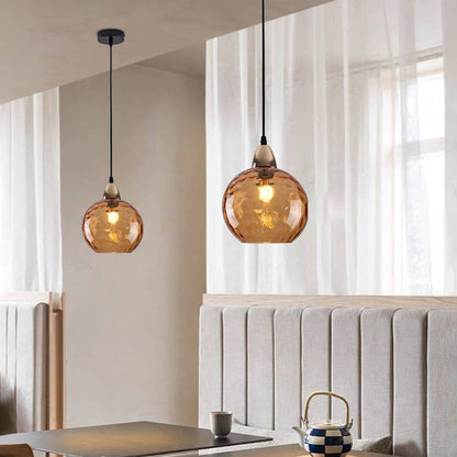 Pendelleuchte Glaskugel | Glas mit Wasserwellen in 10 Farben | Deckenabdeckung in Schwarz oder Gold | Wohnzimmer