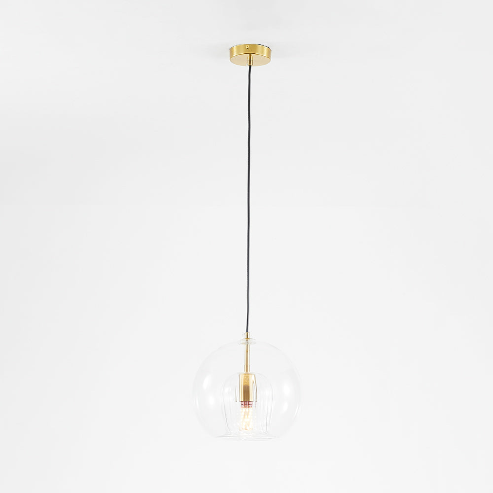 Pendellampa Glaskula | Räfflat Glas i Klart eller Bärnsten | Varmvit LED | Ø 15–24,9 cm