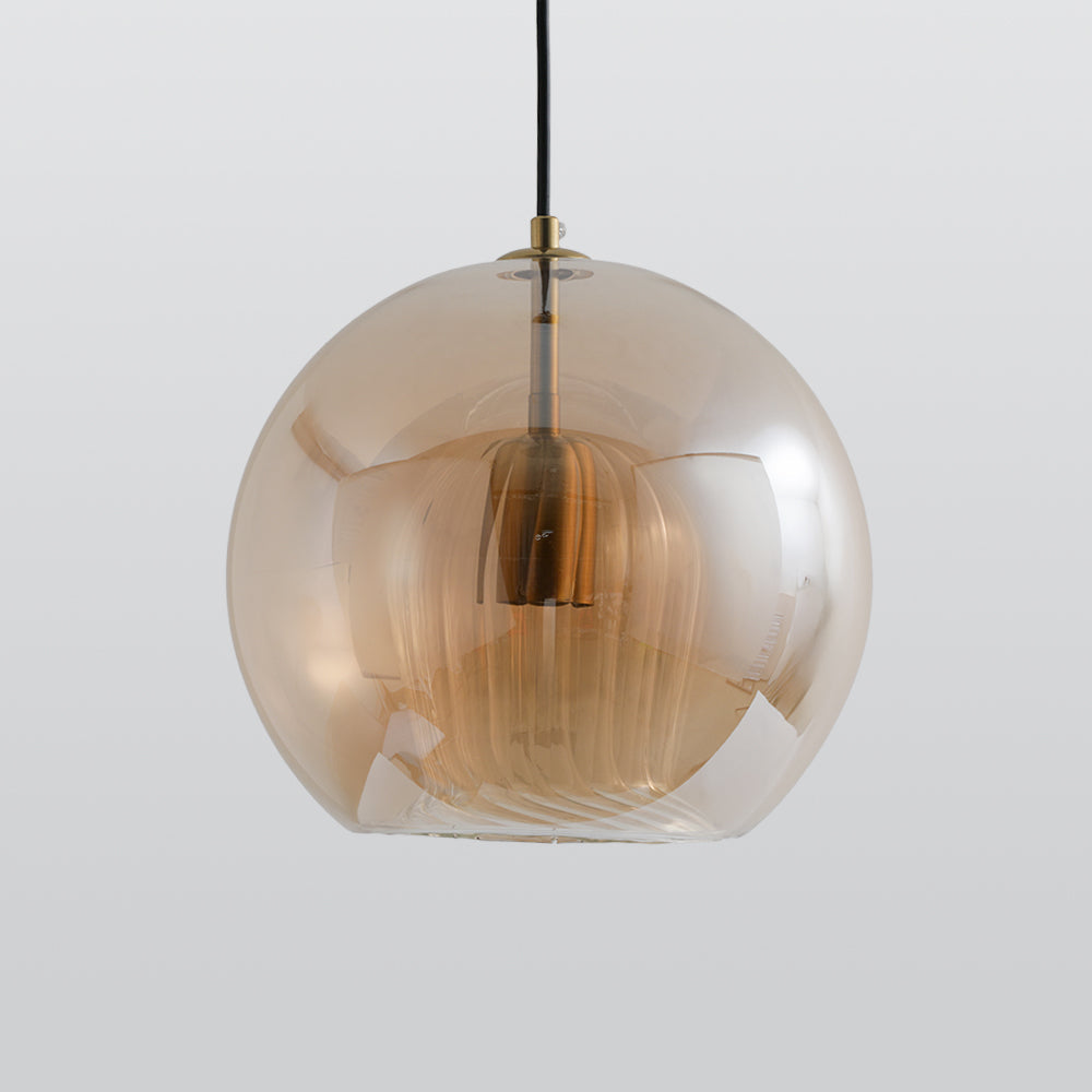 Pendellampa Glaskula | Räfflat Glas i Klart eller Bärnsten | Varmvit LED | Ø 15–24,9 cm