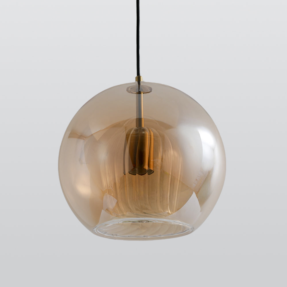 Pendellampa Glaskula | Räfflat Glas i Klart eller Bärnsten | Varmvit LED | Ø 15–24,9 cm