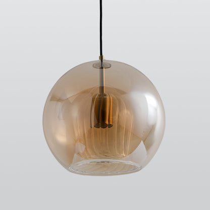 Pendellampa Glaskula | Räfflat Glas i Klart eller Bärnsten | Varmvit LED | Ø 15–24,9 cm