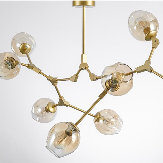 Pendelleuchte mit Glaskugeln | Schwarzes oder Goldenes Gestell | 5–9 Lichter | Klares, Rauch- oder Farbiges Glas