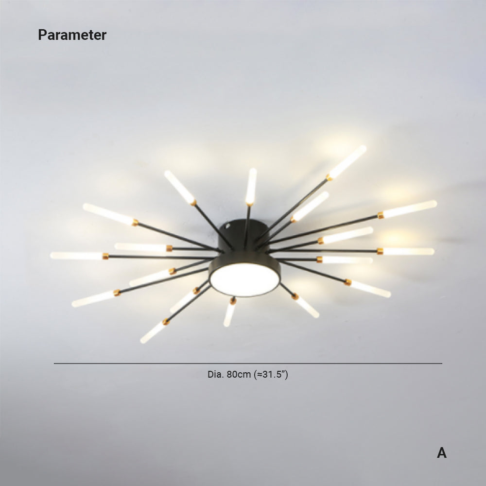 Taklampa i metall med fyrverkeridesign | LED 18–42 W | svart eller guld | dimbar version finns