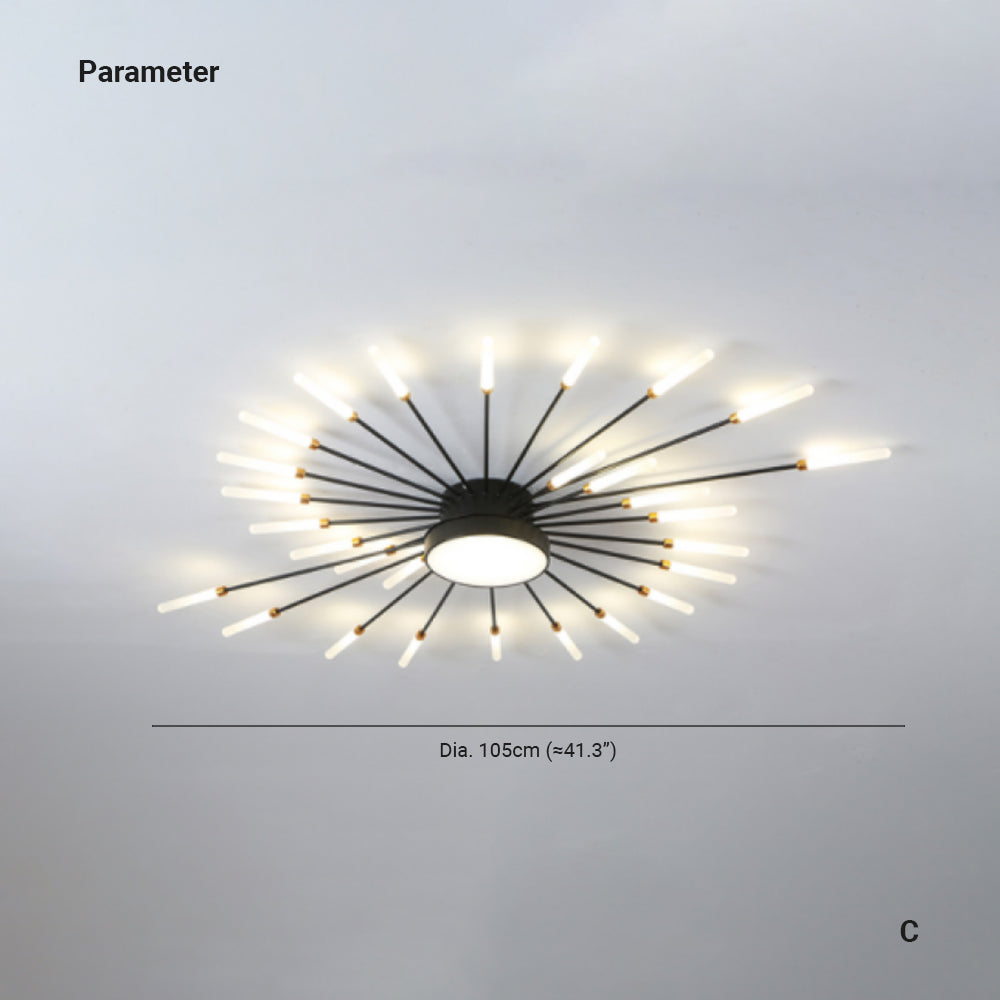 Taklampa i metall med fyrverkeridesign | LED 18–42 W | svart eller guld | dimbar version finns