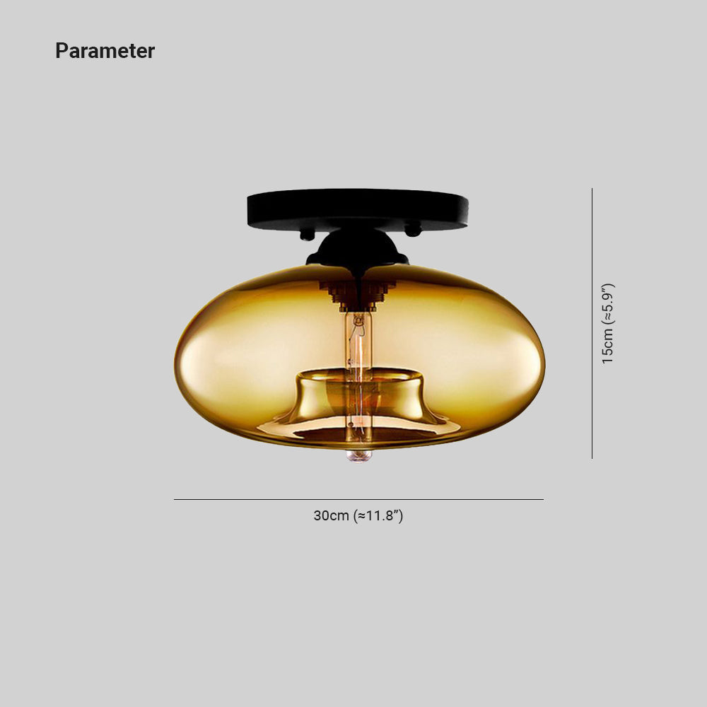 Taklampa glob i tonat glas | industriell art déco | fem färger | för vardagsrum och sovrum