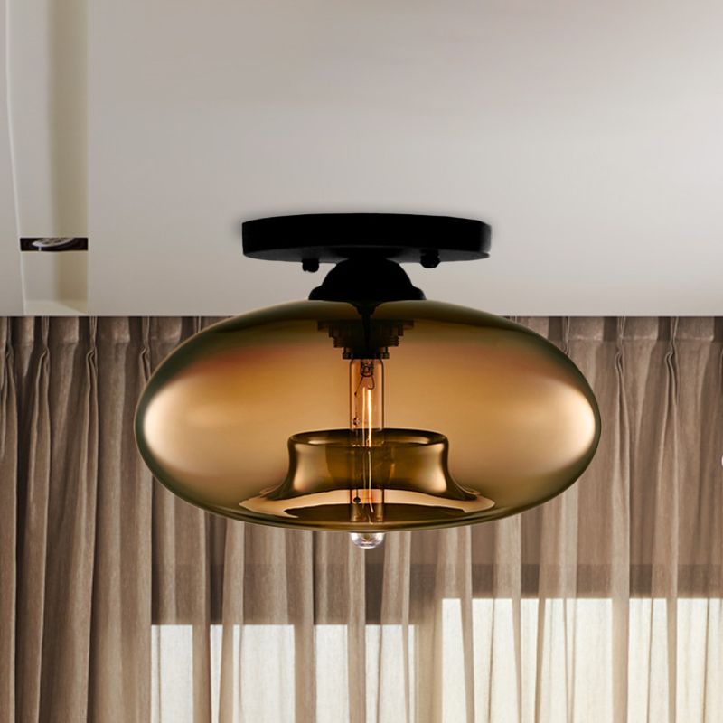 Taklampa glob i tonat glas | industriell art déco | fem färger | för vardagsrum och sovrum