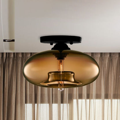 Taklampa glob i tonat glas | industriell art déco | fem färger | för vardagsrum och sovrum