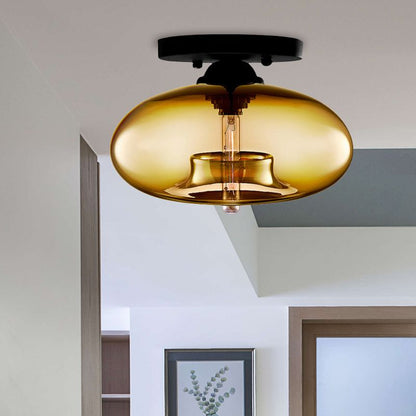 Taklampa glob i tonat glas | industriell art déco | fem färger | för vardagsrum och sovrum