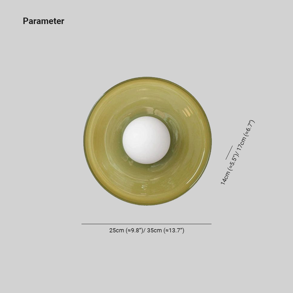 Taklampa i Glas och Metall | Trumformad Plafond i Vit, Grön, Orange eller Gulgrön | Ø 24,9 eller 34,8 cm
