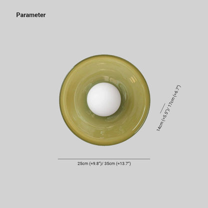 Taklampa i Glas och Metall | Trumformad Plafond i Vit, Grön, Orange eller Gulgrön | Ø 24,9 eller 34,8 cm