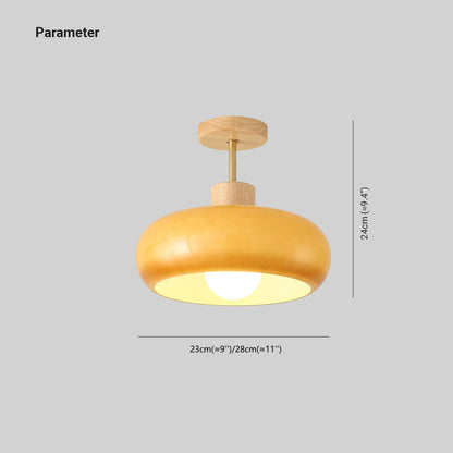 Deckenleuchte aus Holz und Glas | Kuppelförmige Deckenlampe mit weißem oder orangem Glas | Ø 22,9 oder 27,9 cm