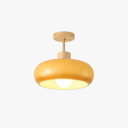 Deckenleuchte aus Holz und Glas | Kuppelförmige Deckenlampe mit weißem oder orangem Glas | Ø 22,9 oder 27,9 cm