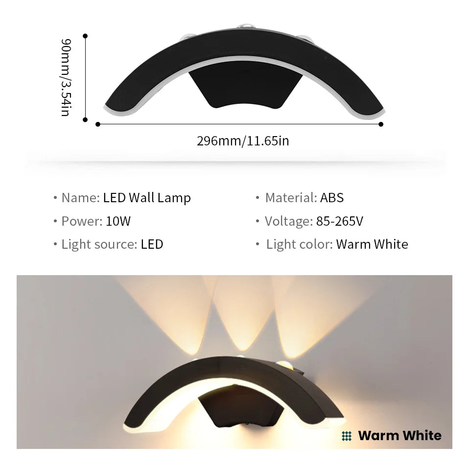 Utomhusvägglampa LED Svart | Vattentät IP66 Fasadbelysning | Varmvitt Ljus 10W