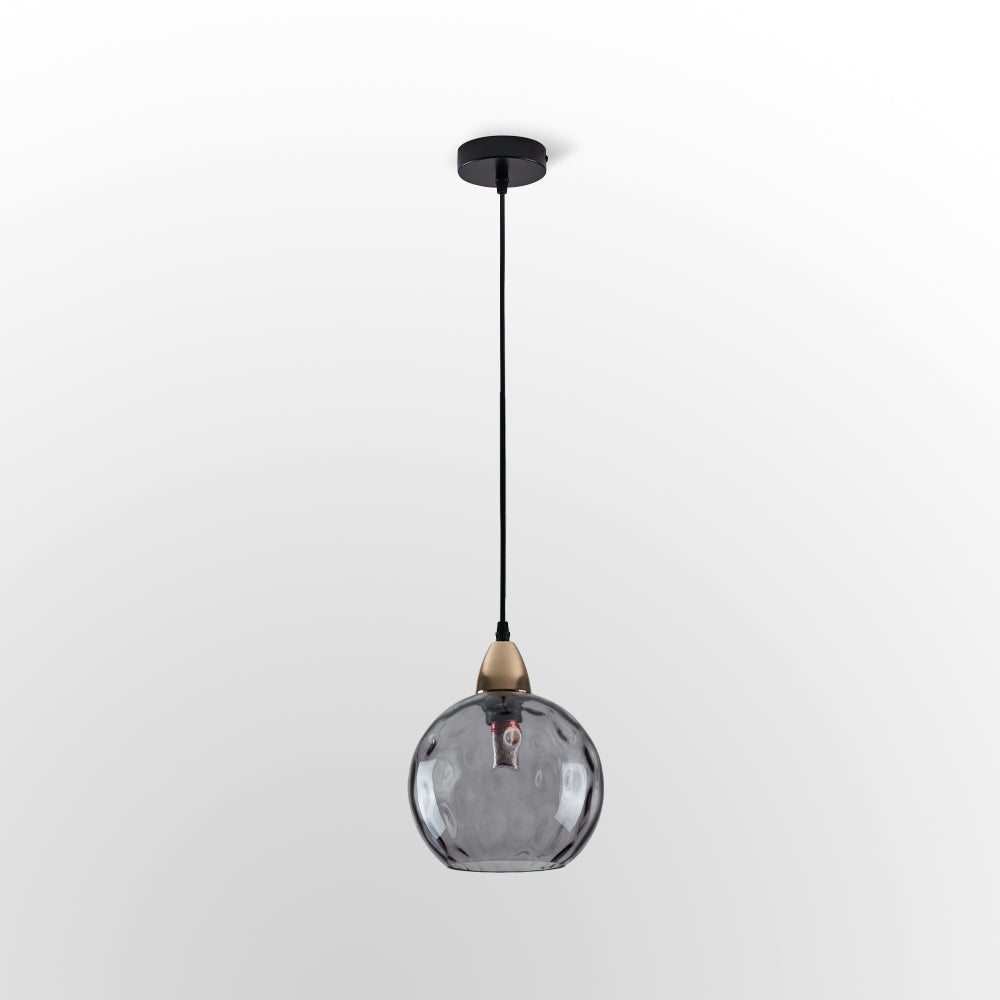 Pendelleuchte Glaskugel | Glas mit Wasserwellen in 10 Farben | Deckenabdeckung in Schwarz oder Gold | Wohnzimmer