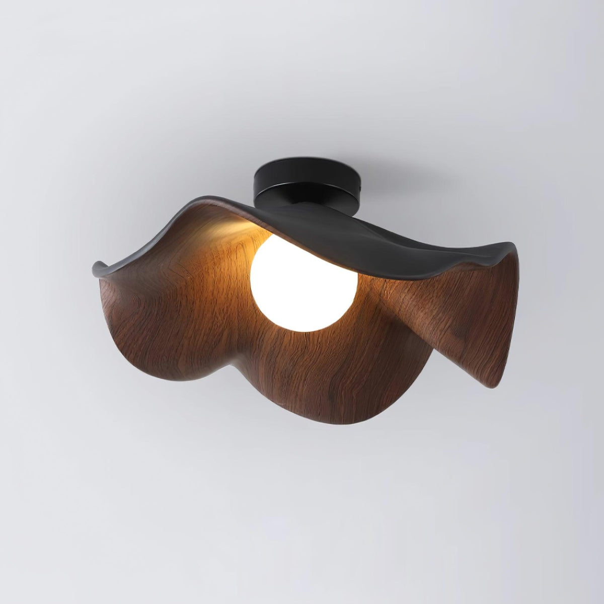 Deckenleuchte aus Metall und Kunstharz | Weiß und Holzfarbe oder Schwarz und Walnussfarbe | G9 | Ø 28–40 cm