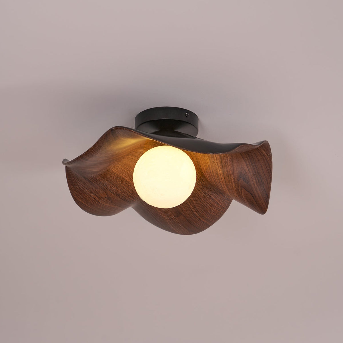 Deckenleuchte aus Metall und Kunstharz | Weiß und Holzfarbe oder Schwarz und Walnussfarbe | G9 | Ø 28–40 cm