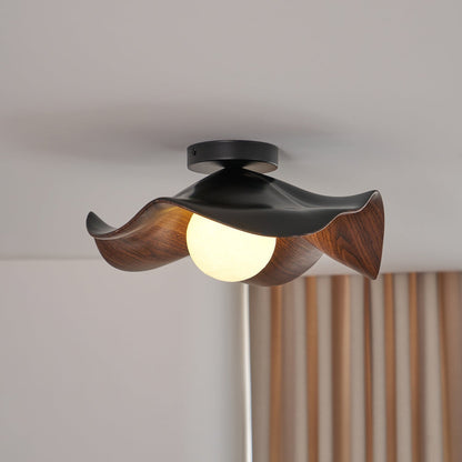 Deckenleuchte aus Metall und Kunstharz | Weiß und Holzfarbe oder Schwarz und Walnussfarbe | G9 | Ø 28–40 cm