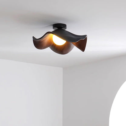 Deckenleuchte aus Metall und Kunstharz | Weiß und Holzfarbe oder Schwarz und Walnussfarbe | G9 | Ø 28–40 cm