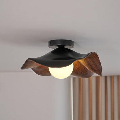 Deckenleuchte aus Metall und Kunstharz | Weiß und Holzfarbe oder Schwarz und Walnussfarbe | G9 | Ø 28–40 cm