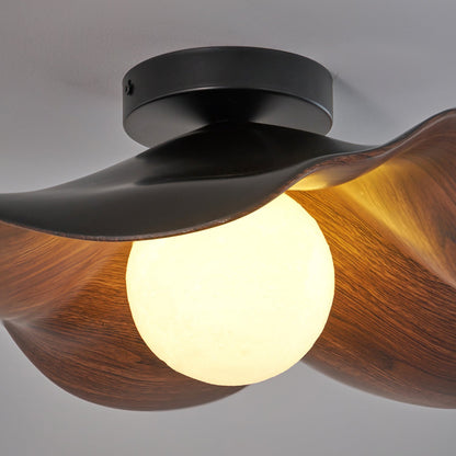 Deckenleuchte aus Metall und Kunstharz | Weiß und Holzfarbe oder Schwarz und Walnussfarbe | G9 | Ø 28–40 cm