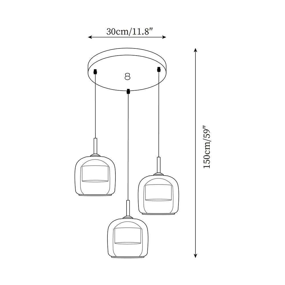 Pendelleuchte aus rauchgrauem Glas | Minimalistisches Design | 1 oder 3 Leuchten | Warmweiß, Weiß oder Dimmbar LED