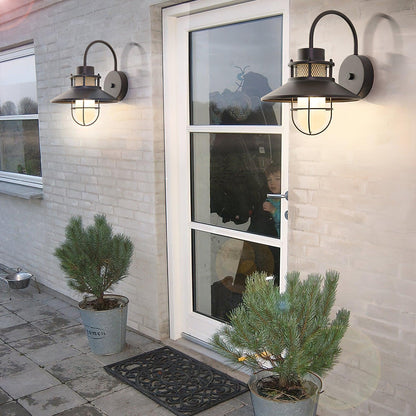 Utomhusvägglampa Industriell Svart | Gallerdesign Metall | E27 Vägglykta | IP44 Vattentålig