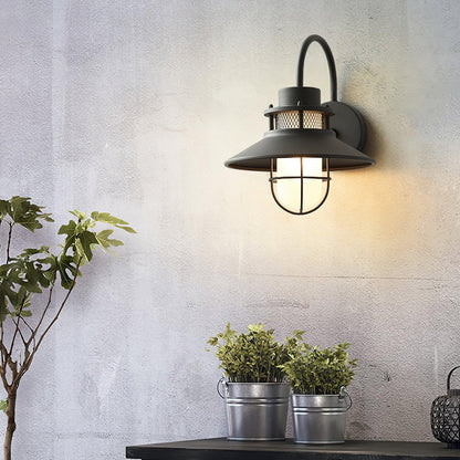Utomhusvägglampa Industriell Svart | Gallerdesign Metall | E27 Vägglykta | IP44 Vattentålig
