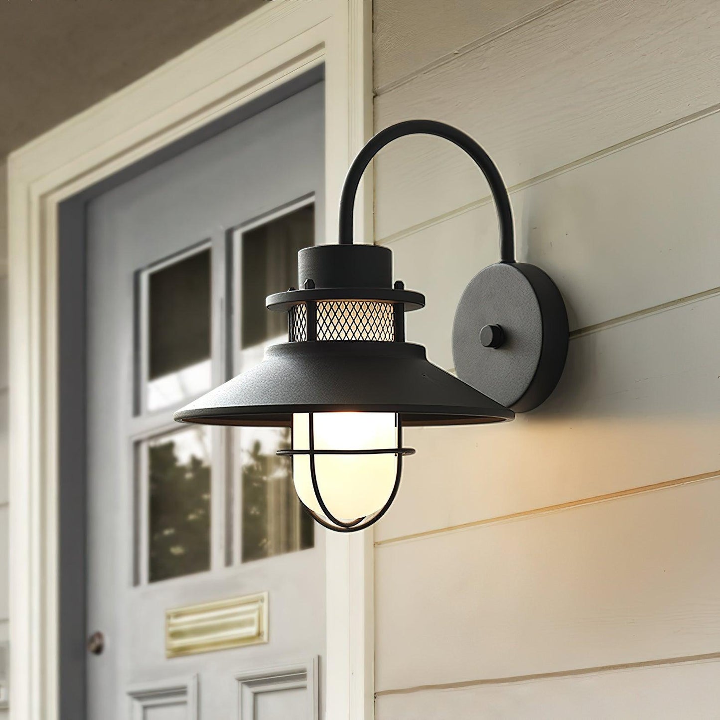 Utomhusvägglampa Industriell Svart | Gallerdesign Metall | E27 Vägglykta | IP44 Vattentålig