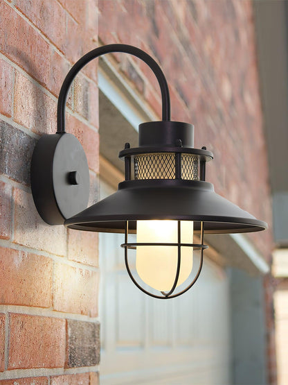 Utomhusvägglampa Industriell Svart | Gallerdesign Metall | E27 Vägglykta | IP44 Vattentålig