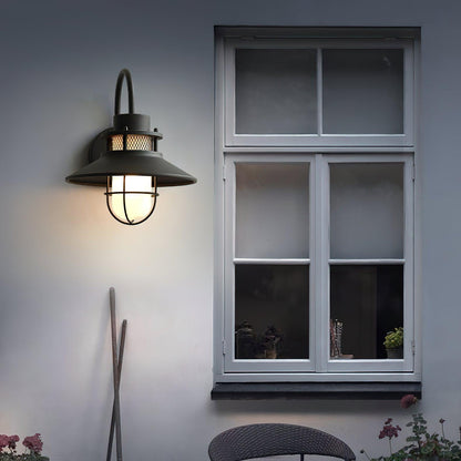 Utomhusvägglampa Industriell Svart | Gallerdesign Metall | E27 Vägglykta | IP44 Vattentålig