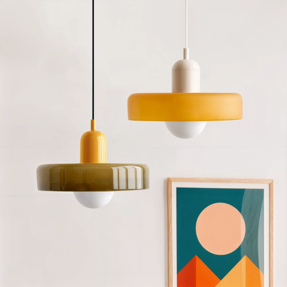 Fjolyn | Taklampa i Bauhaus-inspirerad Färgat Glas för Inomhusbruk
