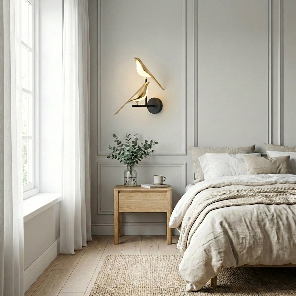 Fjordlix | Stilig Vägglampa i Mässing för Säng och Inomhusbruk