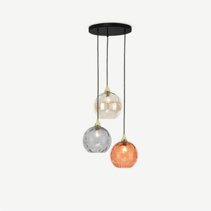 Pendellampa i Glas med Vågmönster | 3 Glasskärmar i Rosa, Grön, Grå eller Röd | Rund eller Avlång Modell | Vardagsrum och Sovrum