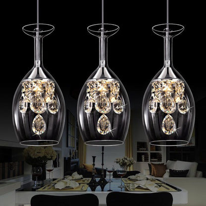 Pendellampa i glas formad som ett vinglas | kristaller | 17,8 eller 28 cm | tre ljusfärger