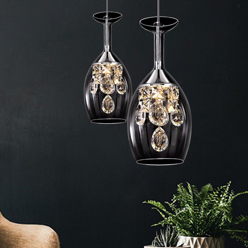 Pendellampa i glas formad som ett vinglas | kristaller | 17,8 eller 28 cm | tre ljusfärger