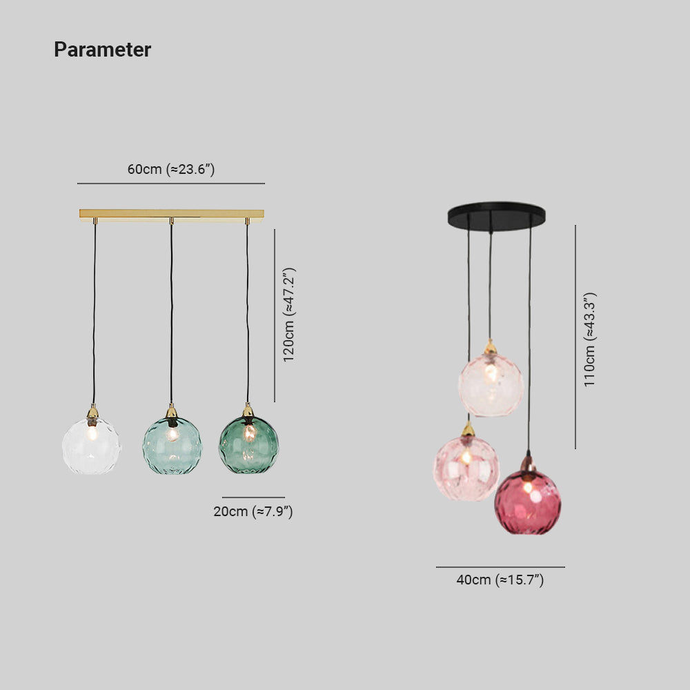 Pendellampa i Glas med Vågmönster | 3 Glasskärmar i Rosa, Grön, Grå eller Röd | Rund eller Avlång Modell | Vardagsrum och Sovrum