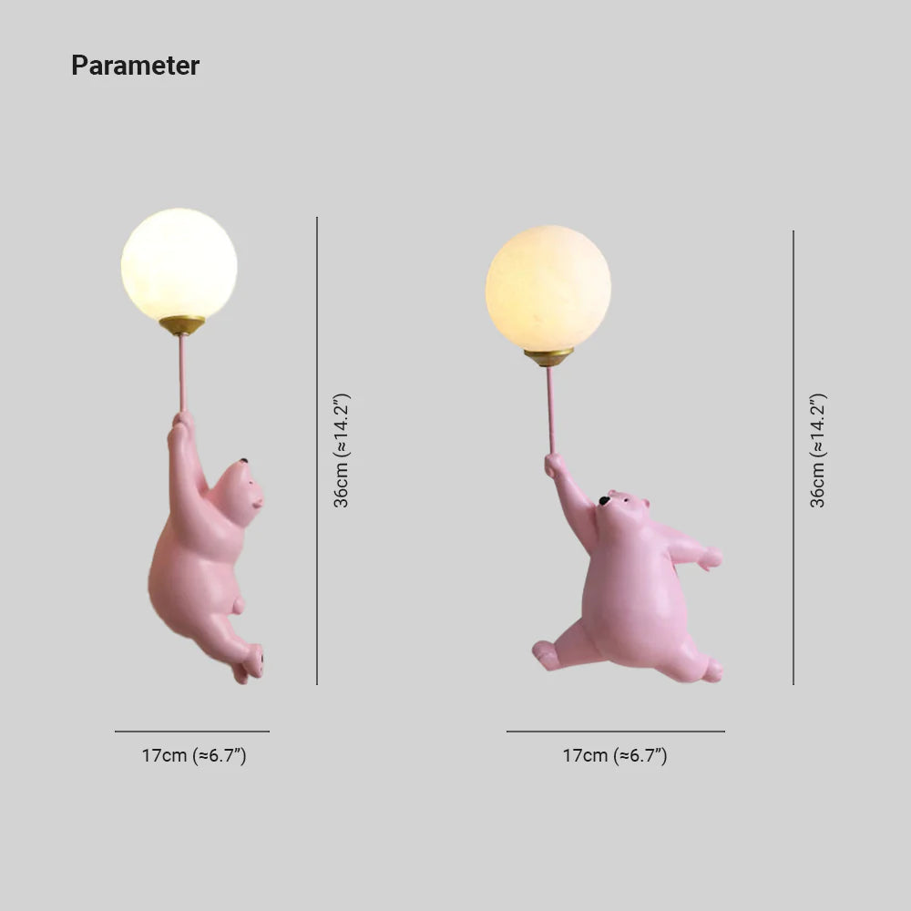 Vägglampa Björn för Barnrum | Klotformad Skärm i Akryl | Vit, Blå eller Rosa | 3 Valbara Ljusfärger