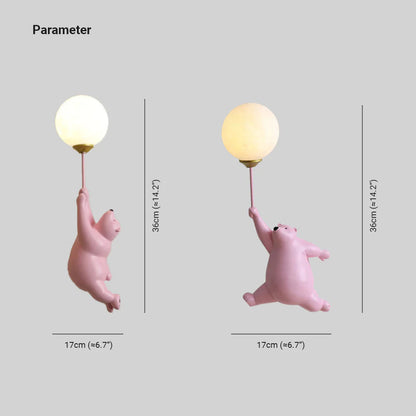 Vägglampa Björn för Barnrum | Klotformad Skärm i Akryl | Vit, Blå eller Rosa | 3 Valbara Ljusfärger
