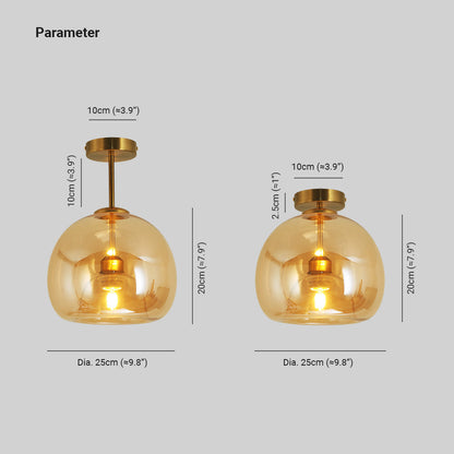 Deckenleuchte aus Glas und Metall | Kuppelförmiger Glasschirm in Gold oder Schwarz | Als Deckenlampe oder Pendelleuchte | Wohnzimmer und Schlafzimmer