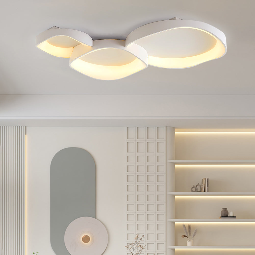 Deckenleuchte LED in Schalenform aus Weißem Metall und Acryl | 3 Lichtfarben | 40, 50 oder 110 cm | Für das Wohnzimmer